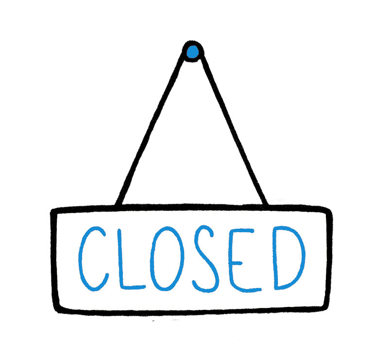 Ilustração digital de uma plaquinha escrito "closed".