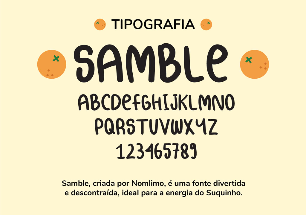 Imagens que descrevem o conceito e o processo de desenvolvimento do projeto de identidade visual de Suquinho de Laronjo.