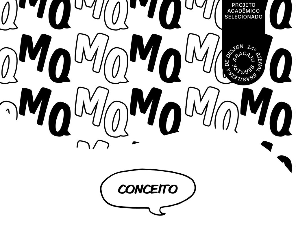 Imagens que descrevem o conceito e o processo de desenvolvimento do projeto de identidade visual de Materiais em Quadrinhos.