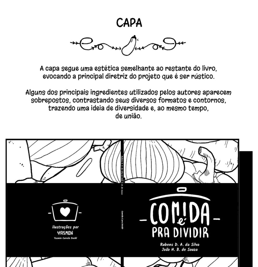 Imagens que detalham o desenvolvimento visual das ilustrações do projeto comida é pra dividir.