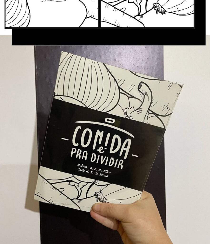 Imagens que detalham o desenvolvimento visual das ilustrações do projeto comida é pra dividir.