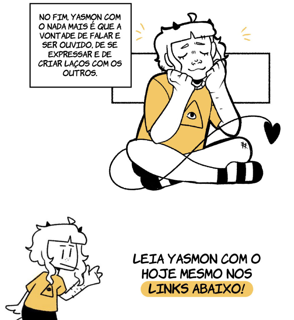 Imagens que falam sobre o projeto de webcomic Yasmon com O.